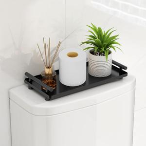 Toilet Paper Basket, Bathroom Counter Tray Cosmetic Decorative Vanity Organizer, Toiletry Organizer Countertop Storage Makeup for Dresser, Bathroom, Kitchen, Living Room (Black) (11.8" x 5.9" x 2")