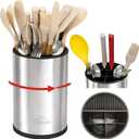 3-in-1 Kitchen Utensil Holder for Countertop with Knife Block and Silverware Caddy. (Silver)