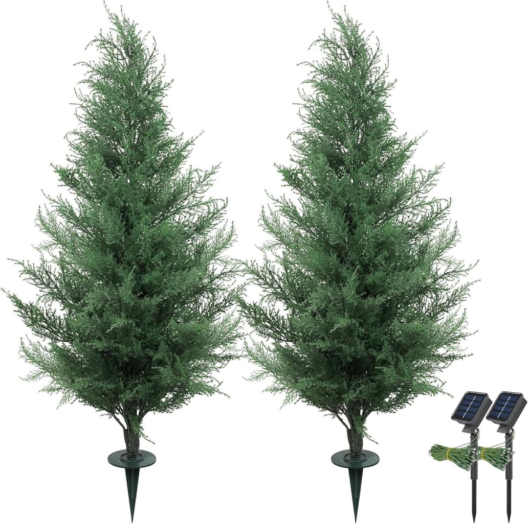 36" Artificial Cedar Topiary Tree for Outdoor,Cedar Trees with Lights Lifelike UV Protected Front Door Decor, 3ft Faux Pine Shrubs Plants for Front Door Porch Home Office Decor