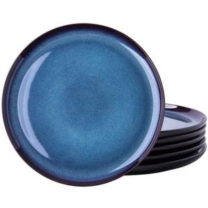 LERATIO Ceramic Plate Set of 6, 8.5 Inch Reactive Glaze Light Weight Porcelain Salad Plates,Modern Shape Dinnerware Dishes Set for Kitchen,Microwave&Dishwasher&Oven Safe,Resistant-Indigo Blue