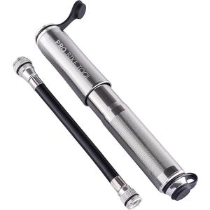 Pro Bike Tool Mini Bike Pump with Gauge - Compact and Portable Bicycle Tire Pump for Fast Inflation - Durable Bicycle Pump Compatible with Presta and Schrader Valves - Essential Mini Bike Accessories (Titanium)