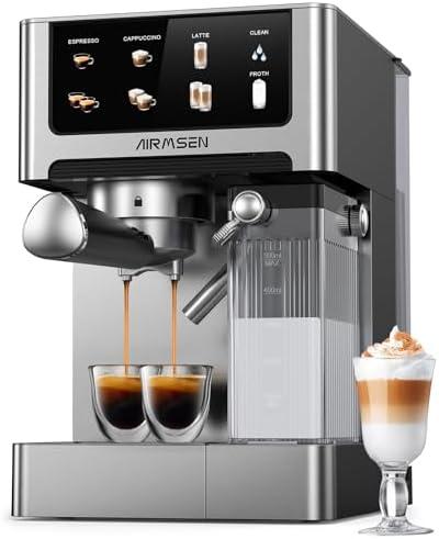 AIRMSEN 20 Bar Espresso Machine with Automatic Milk Frother for Home, Cappuccino & Latte Coffee Maker with Quick Brew Dual Boiler (1350W + 1000W), Stainless Steel, 60oz Water Tank, Touchscreen