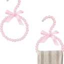 Pink White Pearl Scarf Hanger with Bow Accent, Pearl Beads Organizer for Scarves, Neckties, Shawls, Veils, and Silk (2Pcs)