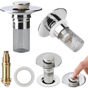 2pcs Bathroom Sink Drain Strainer Pop Up Sink Drain Stopper with Removable Stainless Steel Filter Basket, for US Universal Bathroom Kitchen Basin Sink Stopper Bathroom Sink Stopper (2psc)
