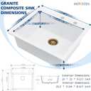 25 Inch White Drop In Kitchen Sink 25"x22" Granite Composite Sink, 25x22x10-topmount-Gold Accessories
