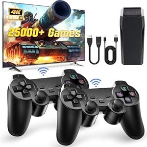 Retro Gaming Console, Retro Game Console, Wireless Retro Game Console, Plug & Play Video TV with 25000+ Built-in Games, 4K HDMI Output, and 2.4GHz Wireless Controller, 9 Classic Emulators, Black
