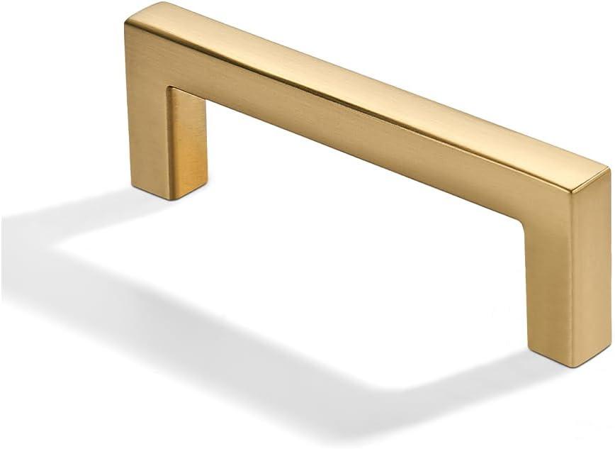 khtumeware 2 Pack 2-1/2 inch(64mm) Hole Center Brushed Brass Cabinet Pulls Solid Heavy-Duty Square Satin Brass Cabinet Handles Drawer Pulls Kitchen Cabinet Hardware Kitchen Handle