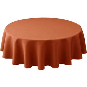 Biscaynebay Fall Tablecloth Textured Fabric Round Table Cloth 60" for Tables diameters from 28" to 48", Rust Thanksgiving Autumn Harvest Water Resistant Fabric Table Cover for Kitchen, Dining, Parties