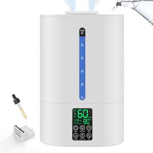 6L Humidifiers for Bedroom Large Room Home, Cool and Warm Humidifier for Baby and Plants Mist Top Fill Desk Humidifiers Essential Oil Diffuser, Quiet with Adjustable Mist,360Nozzle-White