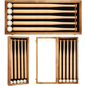 Seenelling 5 Baseball Bat Display Case Wall Mounted, Wooden Frame with UV Protection Acrylic Transparent Door, Vertical Horizontal Shadow Box Holder Rack Cabinet (Bats and Baseballs Not Included)
