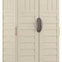 Suncast Vertical Outdoor Storage Shed with Reinforced Floor, Lockable Double Doors, All-Weather Construction, and Multi-Wall Panels, Vanilla, Made in the USA