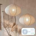 Nuanchu 2 Pack Linen Lantern Lamp Plug in Pendant Light 20 Inch Hanging Lamp Shade with 20 ft Cord Minimalist Light Covers Japanese Chandelier for Ceiling Dining Living Room Artistic Decor(Oval), 20 inches wide x 20 inches high