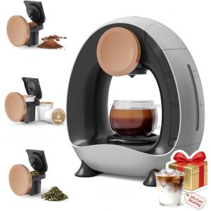 3 in 1 Single Serve Coffee Maker for K Cup, Ground and Tea Leaves, Grey Mini K Cup Coffee Brewer with One Button Operation,1400W 20s Fast Heating,Small Spaces for Bedroom/Dorms/Office/Kitchen