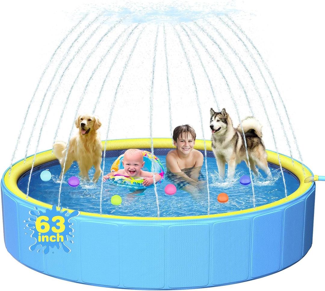 63in Sturdy Dog Pool with Sprinkler, 2-in-1 Non-Slip Kiddie/Kids Pool Hard Plastic, Foldable Dog Sprinkler Pools for Large Dogs, Portable Pet Swimming Pool for Summer Outdoor Backyard (Yellow) 63in Sturdy Dog Pool with Sprinkler, 2-in-1 Non-Slip Kiddie/Kids Pool Hard Plastic, Foldable Dog Sprinkler Pools for Large Dogs, Portable Pet Swimming Pool for Summer Outdoor Backyard (Yellow)