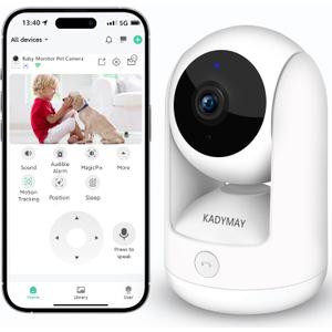 Pet Camera/Dog Camera w/Motion Tracking, Indoor Cameras w/ 1-Key-Call, 2K HD Baby Monitor w/Pan/Tilt Rotating, Live Video&Playback with Phone App, WiFi Wireless Cameras for Home Security