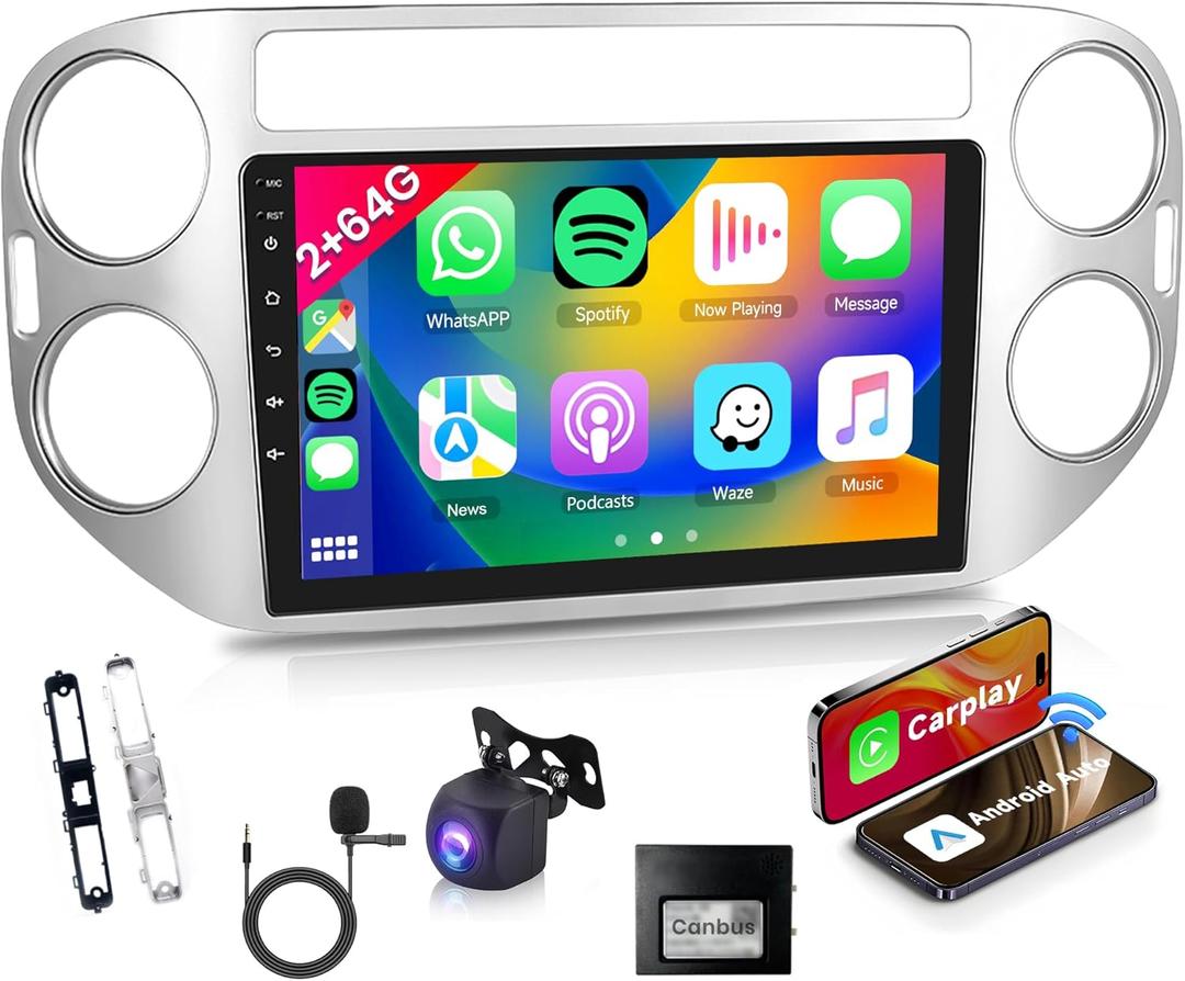 2G 64G Android Car Radio Car Stereo for VW Volkswagen Tiguan 2010 2011 2012 2013 2014 2015,Wireless Carplay Android Auto 9 Touch Screen Head Unit GPS WiFi Bluetooth Mirror Link FM RDS Backup Camera