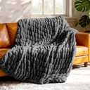 Tejoe Ultra-Soft Faux Rabbit Fur Throw Blanket 50"x60",Cozy Fuzzy & Plush Throw for Couch & Bed, Super Heavy Warm Fluffy Thick Blanket for Sofa Bedroom Living Room Home Decor - Dark Grey