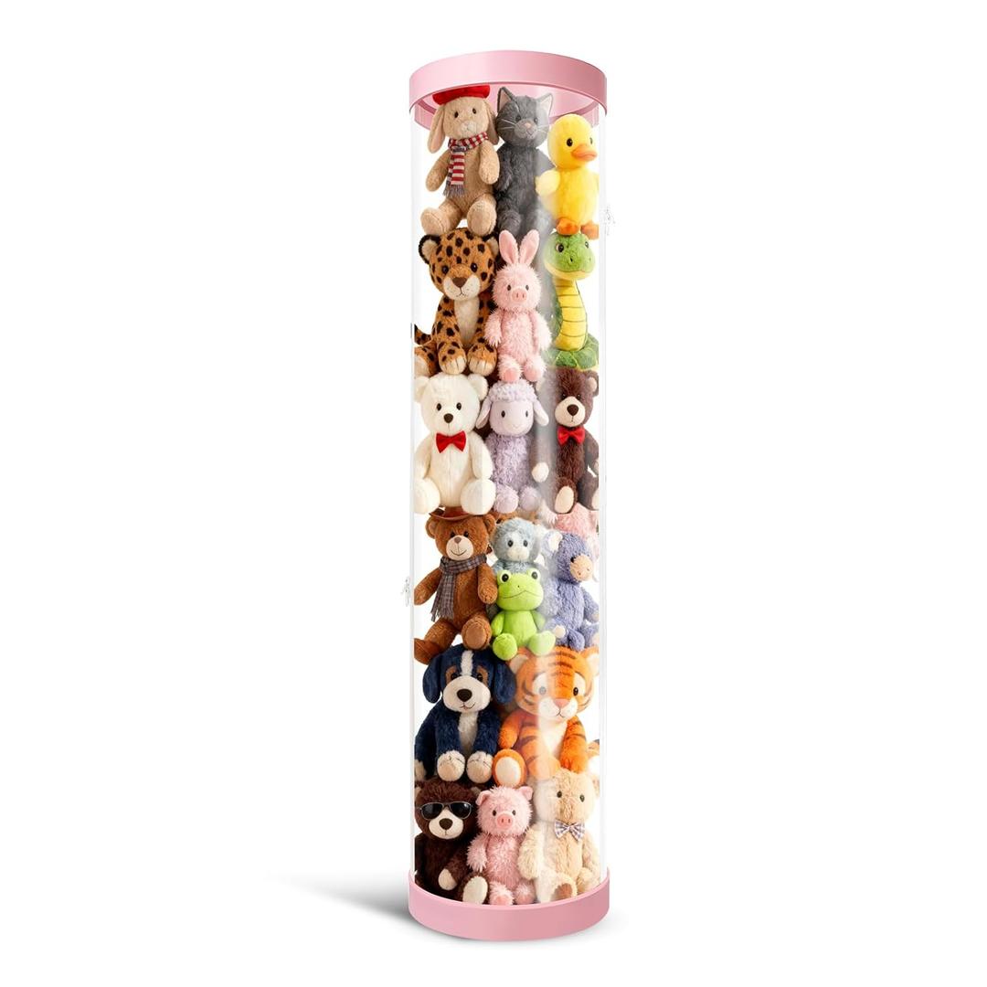 Stuffed Animal Storage Tube, Dust-Resistant 47x11 Inch Large Capacity Toy Storage Organizer with Zipper - Easy Assembly & Space Saving for Plush Toys, Ideal for Playrooms Living Rooms Bedrooms Pink