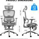 Mesh Ergonomic Office Chair with Footrest, High Back Mesh Gaming Chair with Lumbar Support, Adjustable Headrest and Armrests for Home Office Desk Chair (Modern, Grey), 26 inches x 23 inches x 40 inches
