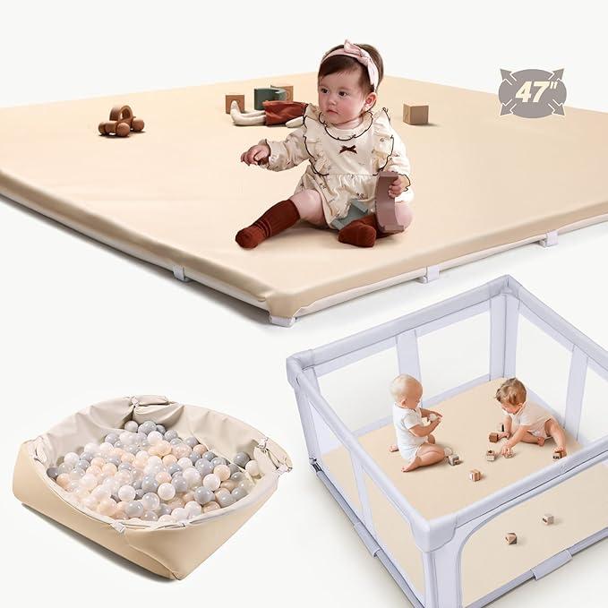 Baby Floor Play Mat : 2-in-1 Padded Foam Play Mat for Playpen & Ball Pit for Infants and Toddlers