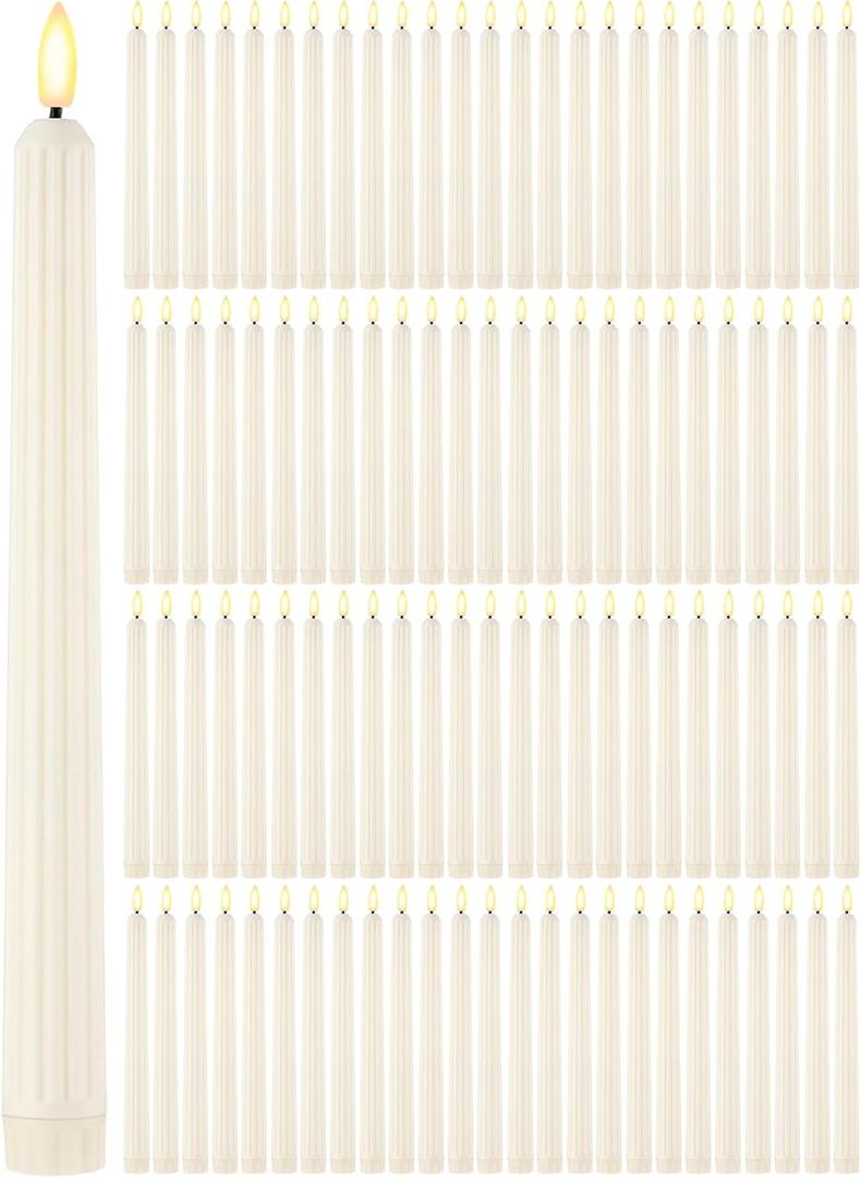 Retisee 100 Pcs 11 Inch Flameless Taper Candles LED Candles Bulk Battery Operated Taper Candle Flickering LED Candlesticks for Valentines Birthday Wedding Party Decor (Roman Style,Ivory)