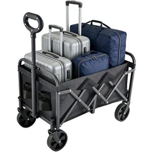 330LBS LoadBearing, Wagons Carts Foldable,Portable Utility Shopping Cart with Wheels, 600D Double Oxford ClothFolding Portable Utility Outdoor Wagon for GroceryCollapsible Wagon with Wheels