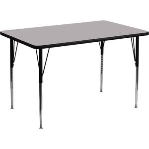 Flash Furniture Wren 30''W x 48''L Rectangular Grey Thermal Laminate Activity Table - Standard Height Adjustable Legs