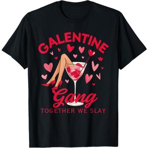 Galentine Gang Black Women's Galentine Day T-Shirt, L