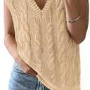 BTFBM Sweater Vest Women Oversized V Neck Cable Knit Casual Pullover Sweaters Fall Outfits 2025 Sleeveless Tops (Beige, S)