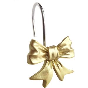 CHICTIE Bow Knot Decorative Shower Curtain Hooks, Gold Shower Rings for Shower Curtain Rods Babys Girls Room Bathroom Rustproof Shower Hooks Hangers