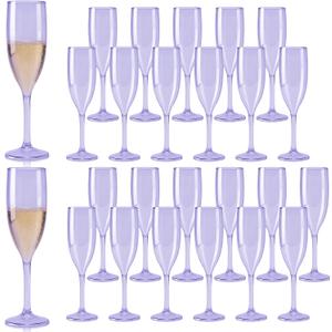 Champagne Flutes, Reusable Plastic Champagne Glasses for Wedding, Unbreakable Wine Glasses for Party Mimosa Bar Anniversary Bridal Shower (24, Purple)