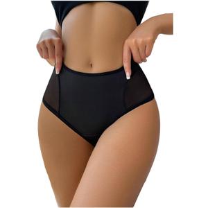 Milumia Women Contrast Sexy Mesh Briefs Panty Mid Rise Sheer Cheeky Breathable Underwear (XL, Black)