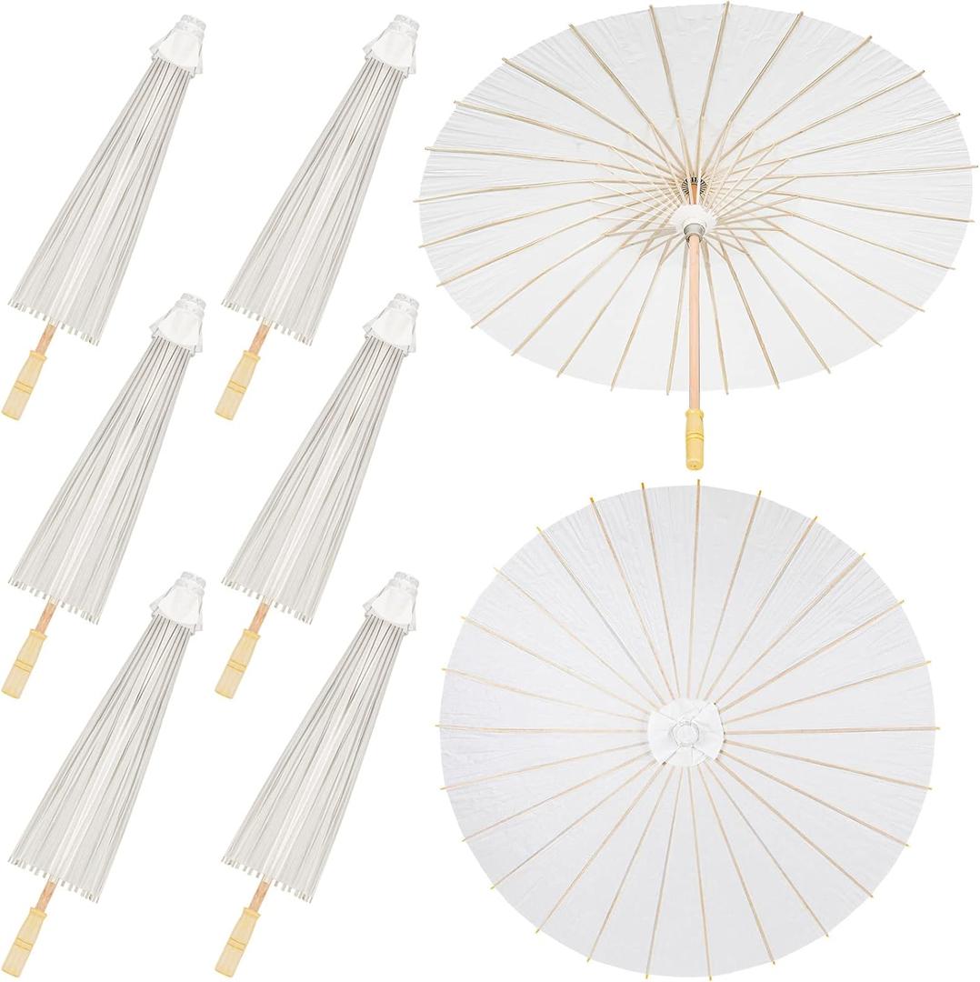 Sadnyy 33 Inches Paper Umbrellas Paper Decorative Chinese Japanese Parasol Umbrella DIY Oiled Painting Umbrellas Crafts for Wedding Bridal Party Decor(White,12 Pack)