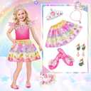 Princess Dress Up for Girls, Dress Up Clothes for Girl with Princess Shoes, Toddler Girls Boutique, Pretend Play Gifts for Little Girl Aged 3-6 Years Old (Pink)