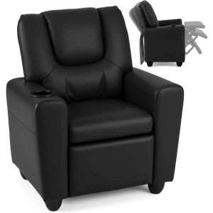 Costzon Kids Recliner Chair with Cup Holder, Adjustable Lounge Chair w/Footrest for Children Boys Girls Room, Ergonomic Toddler Furniture Sofa for Age 3+, Kids Recliner up to 150 lbs