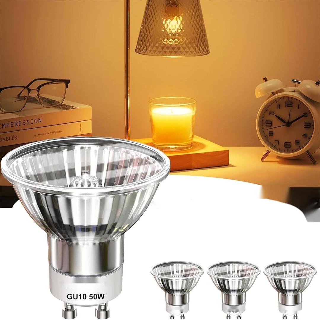 Funistree GU10 Bulb 50W, 3 Pack, Light Bulb for Candle Warmer lamp, Candle Warmer lamp Bulb, GU10+C, MR16 with Glass Cover, 2700K Warm White
