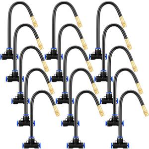 Zonon 15 Pcs Brass Misting Nozzles Tee with 8" Built in Hose for 0.32"/8 mm Tubing 360 Degree Rotation Adjustable Water Mister Nozzle Thread Sprayer Misting Part Accessories for Patio Outdoor Cooling