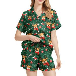 Womens Pajamas Set 2 Piece Satin Short Sleeved Pjs Button Notch Collar Loungewear Party Sleepwear Sets (Green, M)