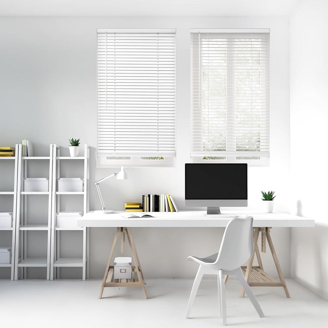 DEZ FURNISHINGS Cordless 1" Signature Mini Blind with Flexible Slats, 23" W x 48" H, Pearl White