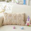 Easter Throw Pillow Covers 12x20 inch Set of 2 for Easter Decorations Beige Bunny Rabbit Soft Plush Faux Fur Wool Pillow Covers for Sofa Living Room Couch Bed