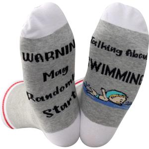 GJTIM 2 Pairs Swimming Lover Gift Warning May Randomly Start Talking About Swimming Funny Socks For Swimmer (Talking About Swimming)