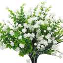 WILLBOND 12 Bundles Artificial Flowers Outdoor, UV Resistant Faux Artificial Plants Shrubs Plastic Flower Bulk for Hanging Planter Porch Window Home Spring Summer Decor(White)