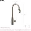 Moen Crisan Single Handle Pulldown Kitchen Faucet Featuring Power Boost and Reflex Docking System, Brushed Gold, 87237BG
