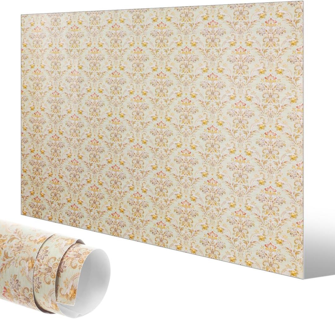 Dollhouse Wallpaper Peel and Stick 1:12 Scale, Victorian Jacquard Texture Miniature Wall Paper, Self Adhesive Doll House Wall Decor Sheet for Living Room Bedroom Renovation, 18.9" x 14.2"