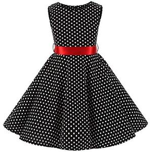 Kids Girls 50s Audrey Vintage Polka Dot Swing Party Rockabilly Dress Retro Peter Pan Doll Collar Wedding Casual Skater Dress, 9-10Y