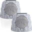 Solar Rock Speakers Outdoor Water-Resistant 2-Pack Solar Powered Rock Speaker with Lights RGB and TWS Pair for Patio Outside Garden BBQ Deck