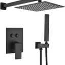 INAGE 10 Inch Shower Faucets Sets, Matte Black Shower System with Push Button Diverter, Shower Fixtures Rain Shower Head and Handheld, Shower Combo Set Rough-in Valve and Trim Kit - IN91165B