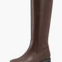 Shoe'N Tale Knee High Boots for Women Block Low Heel Stretchy Square Toe with Side Zipper Fall and Winter Fashion Comfortable Boots Brown, 6