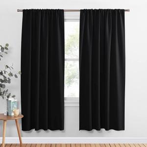 PONY DANCE Blackout Curtains 72 inch Long - Solid Rod Pocket Thermal Insulated Panels for Living Room - Black Out Energy Efficient Window Drapes for Bedroom, 42-inch by 72-inch, Black, 2 Pieces (42"W x 72"L (Pack of 2))