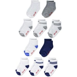 Hanes unisex-baby And Toddler Socks, Non-slip Grip Ankle Socks, Boys' and Girls', Multipacks (2-3T, White/Grey/Navy - 10 Pack)